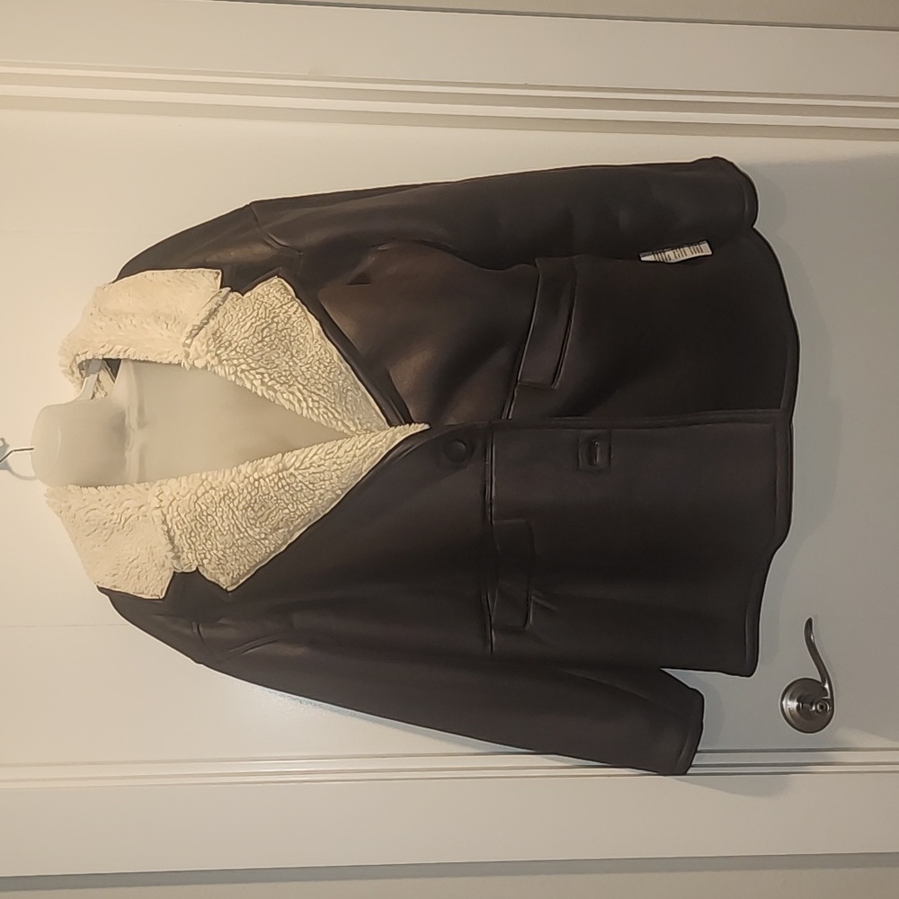 New Asos Curve Dark Brown Faux Leather Jacket Fully Lined